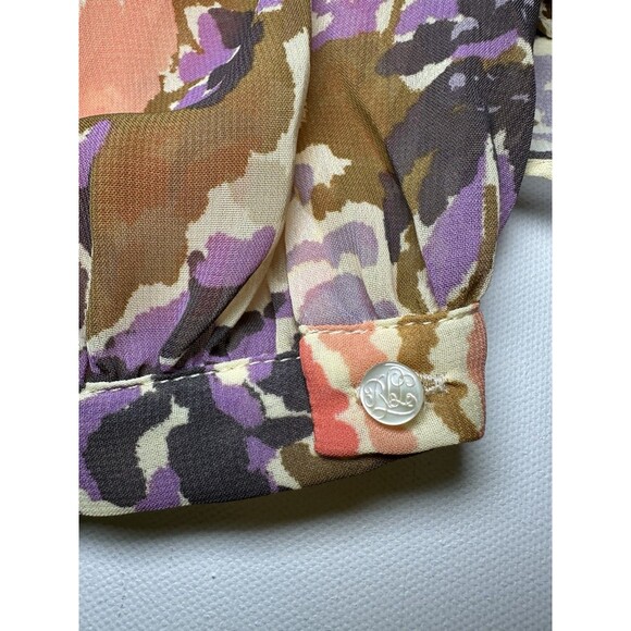 Lauren Ralph Lauren Multi Floral Sheer Ruffle Long Sleeve Blouse Top Women's PM - Picture 6 of 12